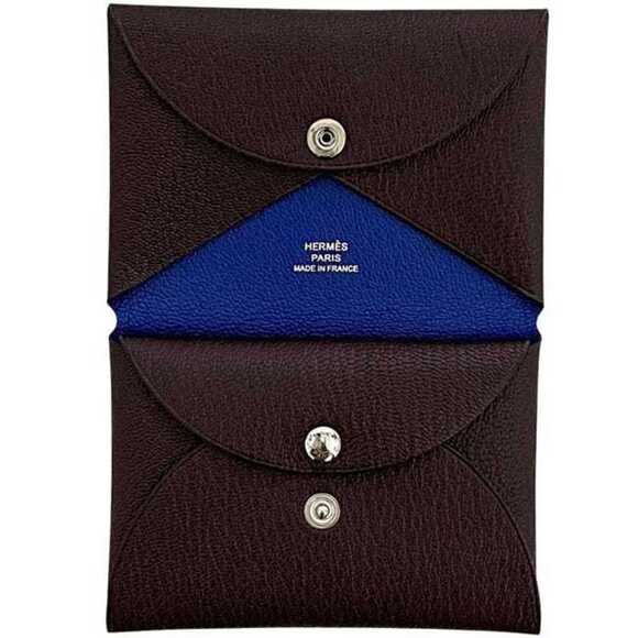 Hermes Hermès Calvi Duo bifold wallet (f-24736) in brown and blue with a leat...